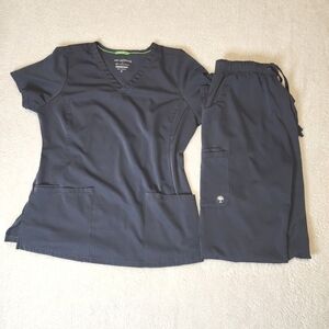 HH Works by Healing Hands Pewter Grey Scrub Set Top & Pants Sz Medium